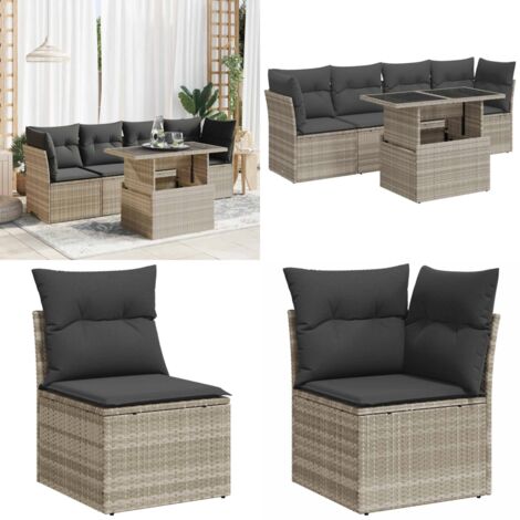 Set Divano da Giardino 5pz con Cuscini Grigio Chiaro Polyrattan - Sedute da esterno - Tavolo da giardino