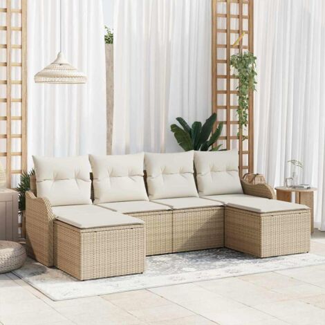 Set Divano da Giardino 6 pcs Beige e bianco Poly Rattan vidaXL