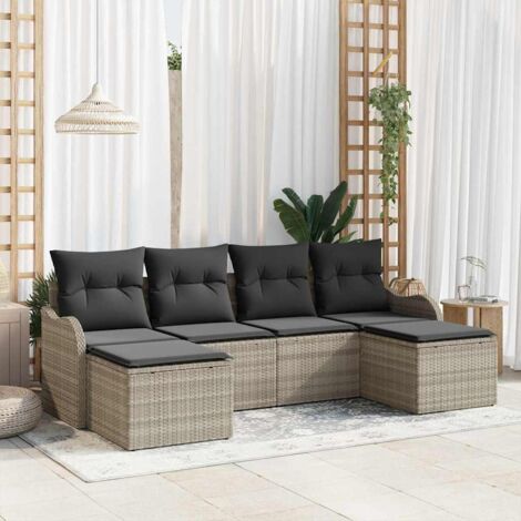 Set Divano da Giardino 6 pcs Grigio chiaro Poly Rattan vidaXL