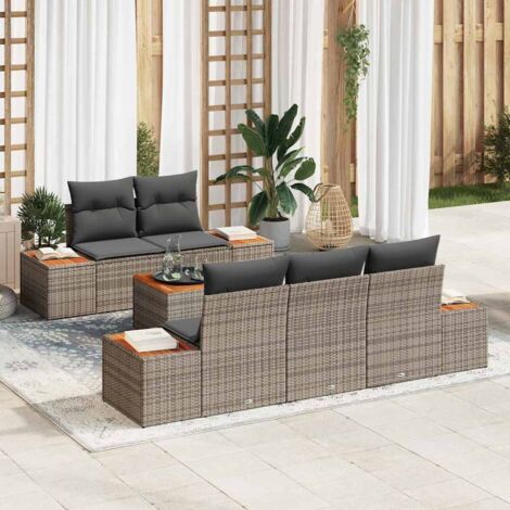 Set Divano da Giardino 6 pcs Grigio Poly Rattan vidaXL