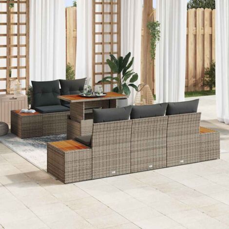 Set Divano da Giardino 6 pcs Grigio Poly Rattan vidaXL
