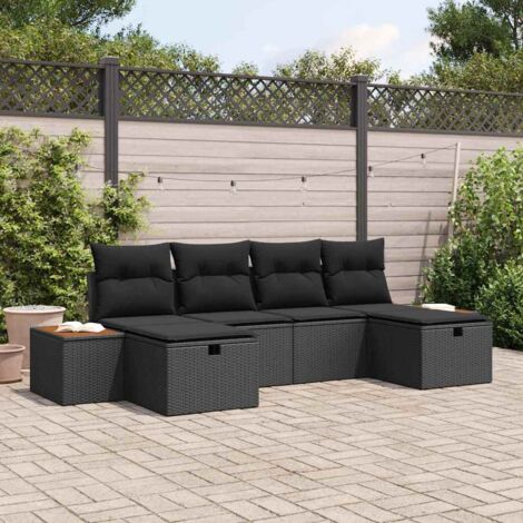 Set Divano da Giardino 6 pcs Nero 55 x 62 x 69 cm Poly Rattan vidaXL