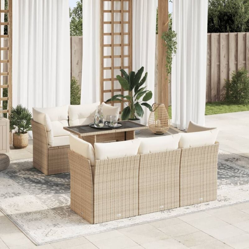 Set Divano da Giardino 6 pz con Cuscini Beige in Polyrattan - Vidaxl