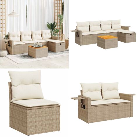 Set Divano da Giardino 6 pz con Cuscini Beige in Polyrattan - Poltrona da esterno - Seduta da giardino