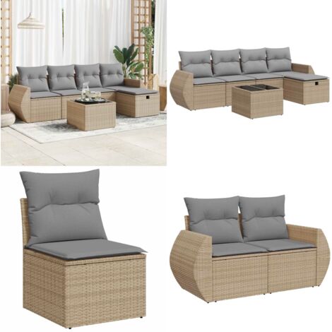 Set Divano da Giardino 6 pz con Cuscini Beige in Polyrattan - Poltrona da giardino - Cuscini da giardino
