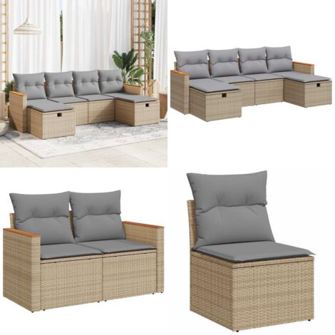 Set Divano da Giardino 6 pz con Cuscini Beige in Polyrattan - Poltrona da giardino - Cuscini per divano