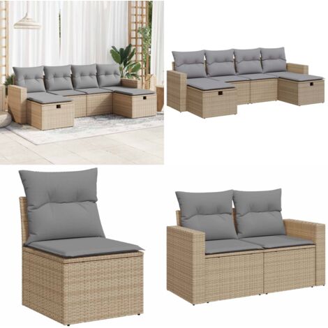 Set Divano da Giardino 6 pz con Cuscini Beige in Polyrattan - Poltrona da giardino - Cuscini per divano