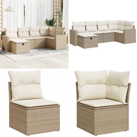 Set Divano da Giardino 6 pz con Cuscini Beige in Polyrattan - Poltrona da giardino - Cuscini per divano