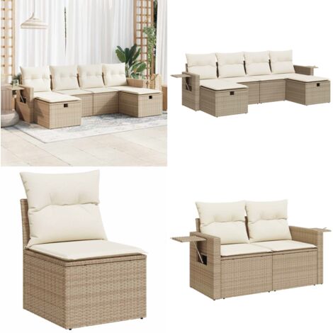 Set Divano da Giardino 6 pz con Cuscini Beige in Polyrattan - Poltrona da giardino - Cuscini per divano