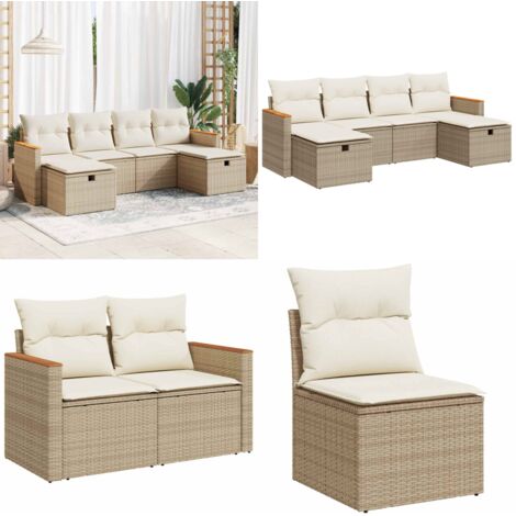 Set Divano da Giardino 6 pz con Cuscini Beige in Polyrattan - Poltrona da giardino - Cuscini per divano
