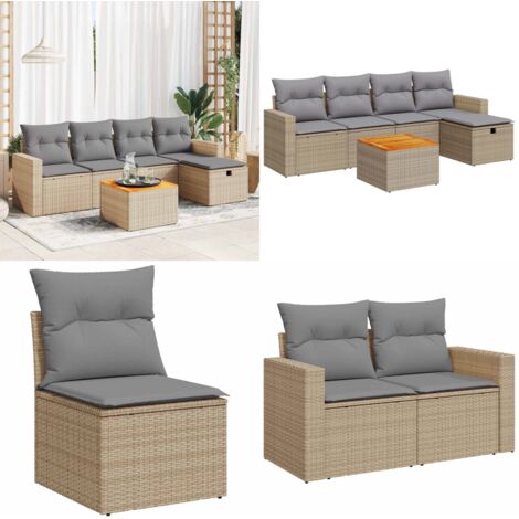 Set Divano da Giardino 6 pz con Cuscini Beige in Polyrattan - Poltrona da giardino - Seduta da giardino