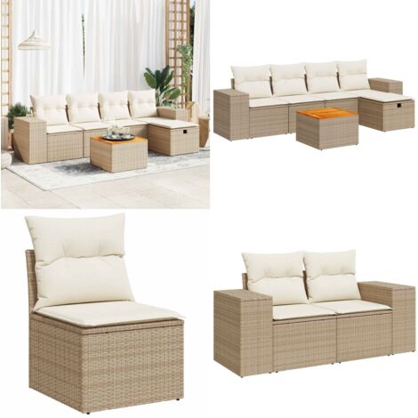 Set Divano da Giardino 6 pz con Cuscini Beige in Polyrattan - Poltrona da giardino - Seduta da giardino