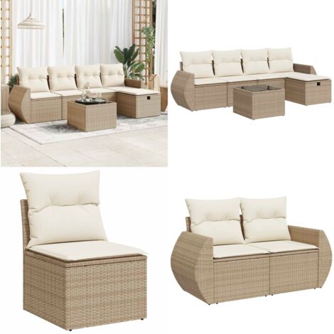 Set Divano da Giardino 6 pz con Cuscini Beige in Polyrattan - Poltrona da giardino - Seduta da giardino