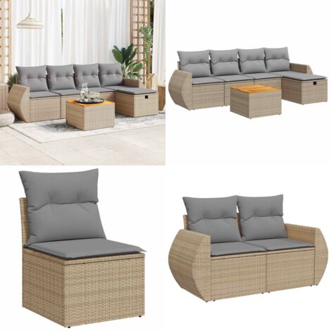 Set Divano da Giardino 6 pz con Cuscini Beige in Polyrattan - Poltrona da giardino - Seduta da giardino