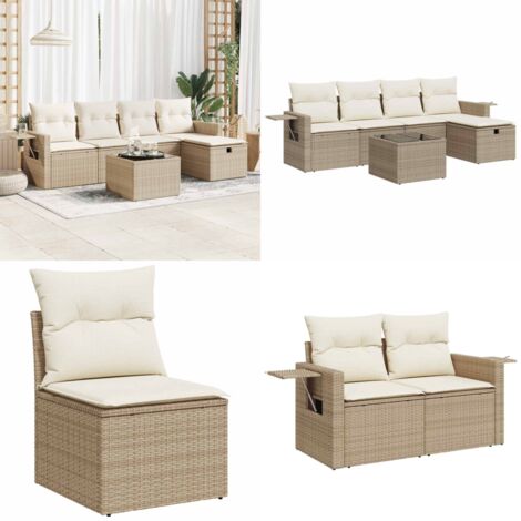 Set Divano da Giardino 6 pz con Cuscini Beige in Polyrattan - Poltrona da giardino - Seduta da giardino