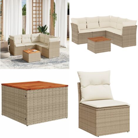 Set Divano da Giardino 6 pz con Cuscini Beige in Polyrattan - Sedute da giardino - Tavolo da giardino