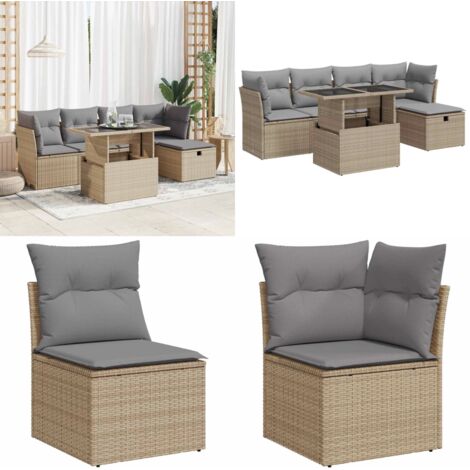 Set Divano da Giardino 6 pz con Cuscini Beige in Polyrattan - Sedute da giardino - Tavolo da giardino