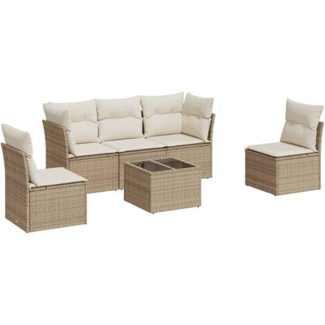 Set Divano da Giardino 6 pz con Cuscini Beige in Polyrattan vidaXL