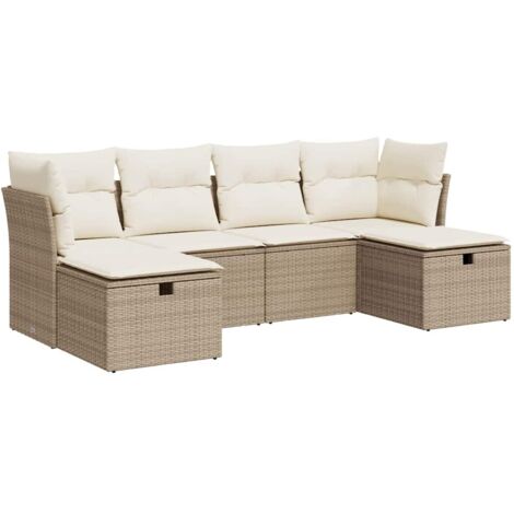 Set Divano da Giardino 6 pz con Cuscini Beige in Polyrattan vidaXL