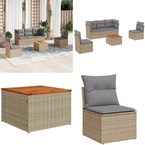 Set Divano da Giardino 6 pz con Cuscini Beige Misto Polyrattan - Sedute da giardino - Tavolo da giardino