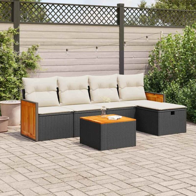 vidaXL Set Divano da Giardino 6 pz con Cuscini Nero in Polyrattan