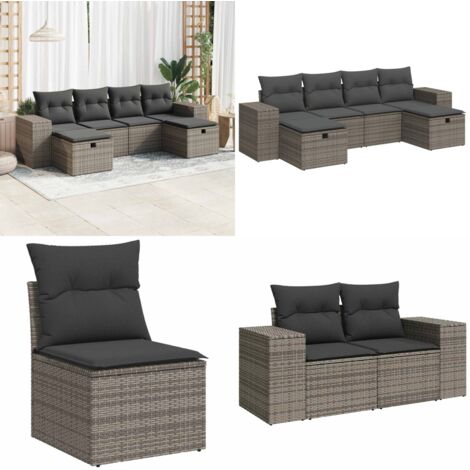 Set Divano da Giardino 6 pz con Cuscini Grigio in Polyrattan - Poltrona da giardino - Cuscini da giardino