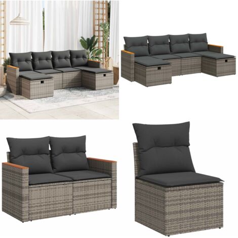 Set Divano da Giardino 6 pz con Cuscini Grigio in Polyrattan - Poltrona da giardino - Cuscini da giardino