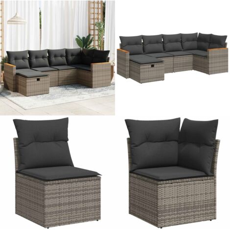 Set Divano da Giardino 6 pz con Cuscini Grigio in Polyrattan - Poltrona da giardino - Seduta da esterno