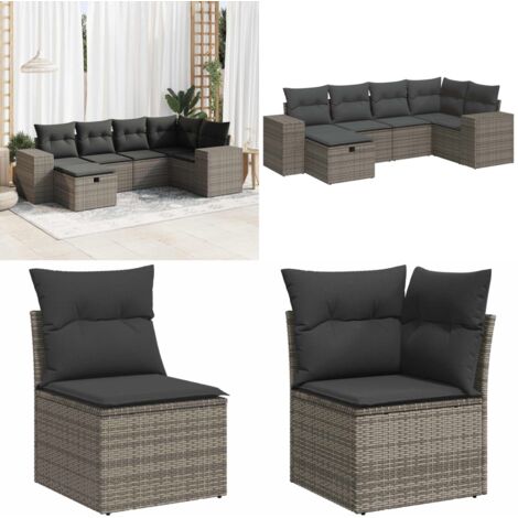 Set Divano da Giardino 6 pz con Cuscini Grigio in Polyrattan - Poltrona da giardino - Seduta da esterno
