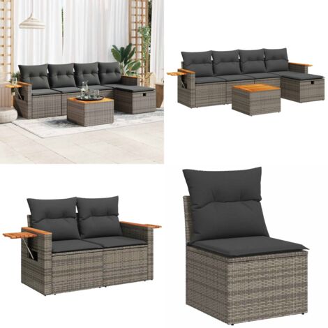 Set Divano da Giardino 6 pz con Cuscini Grigio in Polyrattan - Poltrona da giardino - Seduta da giardino