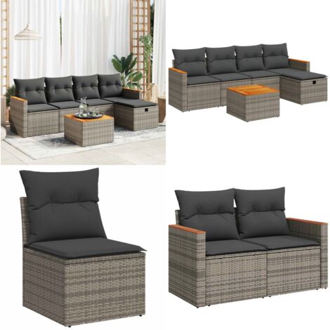 Set Divano da Giardino 6 pz con Cuscini Grigio in Polyrattan - Poltrona da giardino - Seduta da giardino
