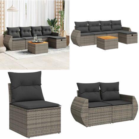 Set Divano da Giardino 6 pz con Cuscini Grigio in Polyrattan - Poltrona da giardino - Seduta da giardino