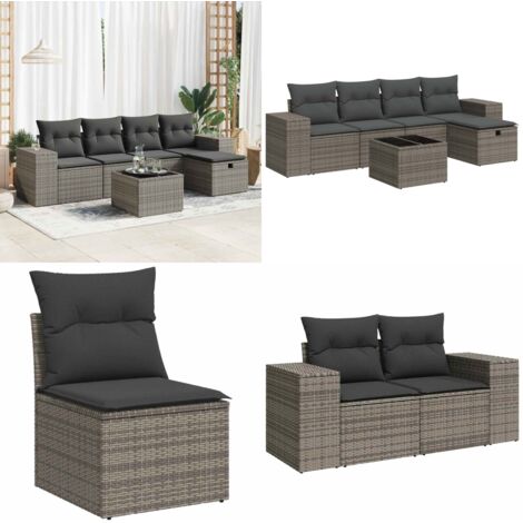 Set Divano da Giardino 6 pz con Cuscini Grigio in Polyrattan - Poltrona da giardino - Seduta da giardino