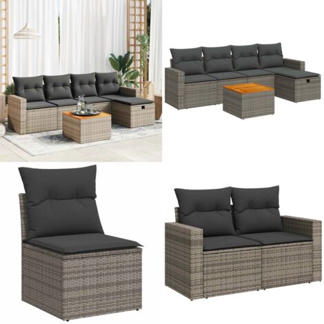 Set Divano da Giardino 6 pz con Cuscini Grigio in Polyrattan - Poltrona da giardino - Seduta da giardino