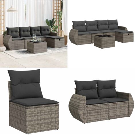 Set Divano da Giardino 6 pz con Cuscini Grigio in Polyrattan - Poltrona da giardino - Seduta da giardino