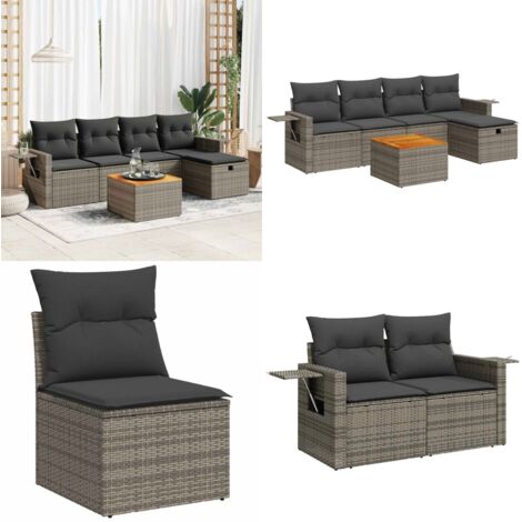 Set Divano da Giardino 6 pz con Cuscini Grigio in Polyrattan - Poltrona da giardino - Seduta da giardino