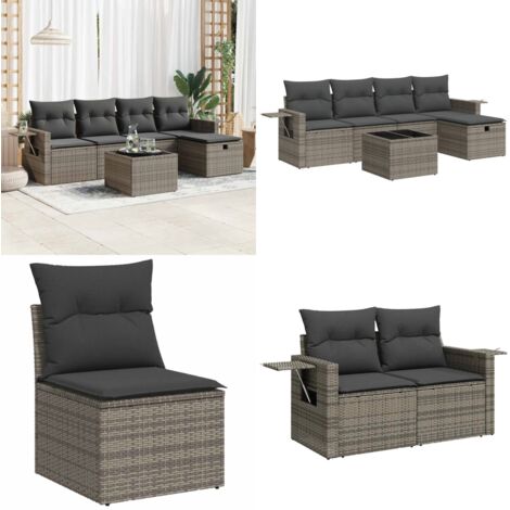 Set Divano da Giardino 6 pz con Cuscini Grigio in Polyrattan - Poltrona da giardino - Seduta da giardino