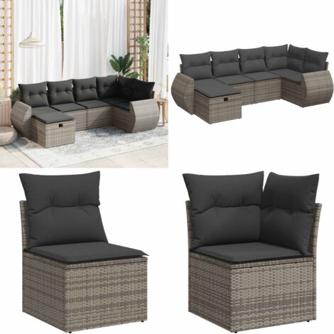 Set Divano da Giardino 6 pz con Cuscini Grigio in Polyrattan - Poltrona da giardino - Seduta da giardino