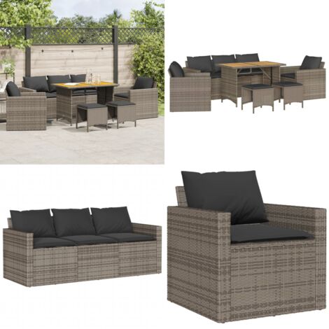 Set Divano da Giardino 6 pz con Cuscini Grigio in Polyrattan - Poltrona da giardino - Sgabello da giardino