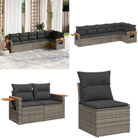 Set Divano da Giardino 6 pz con Cuscini Grigio in Polyrattan - Seduta da esterno - Cuscini da giardino