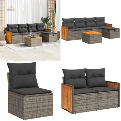 Set Divano da Giardino 6 pz con Cuscini Grigio in Polyrattan - Seduta da giardino - Poltrona da giardino