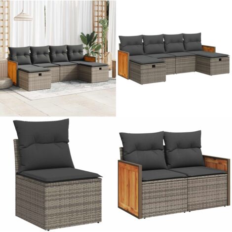 Set Divano da Giardino 6 pz con Cuscini Grigio in Polyrattan - Sedute da giardino - Poltrone da giardino