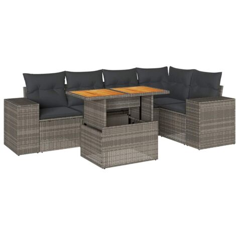 Set Divano da Giardino 6 pz con Cuscini Grigio in Polyrattan vidaXL
