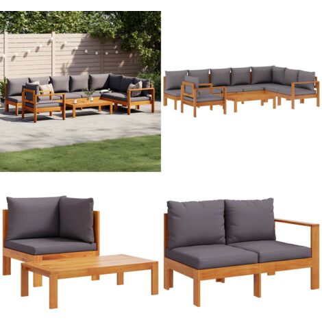 Set Divano da Giardino 6 pz con Cuscini in Massello di Acacia - Poltrona da giardino - Tavolo da giardino