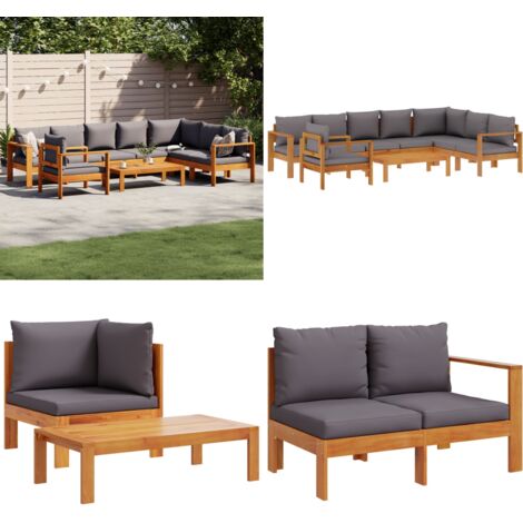 Set Divano da Giardino 6 pz con Cuscini in Massello di Acacia - Poltrona da giardino - Tavolo da giardino