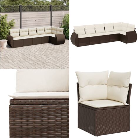 Set Divano da Giardino 6 pz con Cuscini Marrone in Polyrattan - Poltrona da giardino - Cuscini da giardino