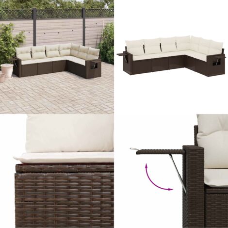 Set Divano da Giardino 6 pz con Cuscini Marrone in Polyrattan - Poltrona da giardino - Cuscini da giardino