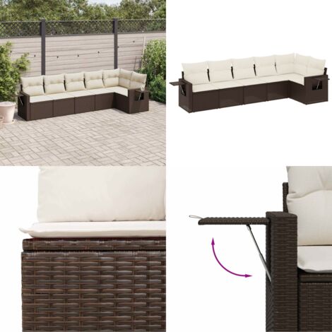 Set Divano da Giardino 6 pz con Cuscini Marrone in Polyrattan - Poltrona da giardino - Cuscini da giardino