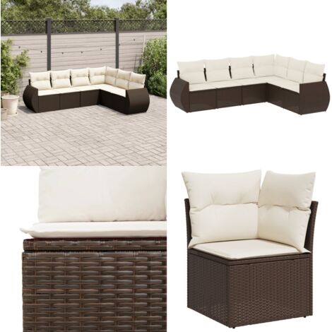 Set Divano da Giardino 6 pz con Cuscini Marrone in Polyrattan - Poltrona da giardino - Cuscino da giardino