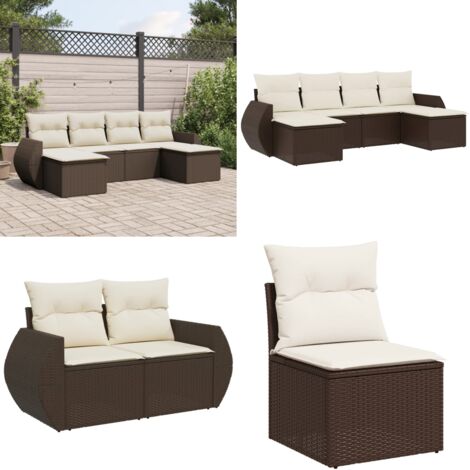 Set Divano da Giardino 6 pz con Cuscini Marrone in Polyrattan - Poltrona da giardino - Cuscino da giardino